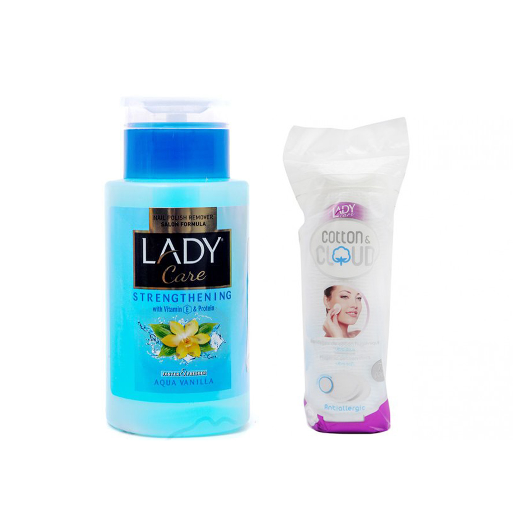 ليدى كير مزيل طلاء اظافر فانيلا 210مل + 35 قطن