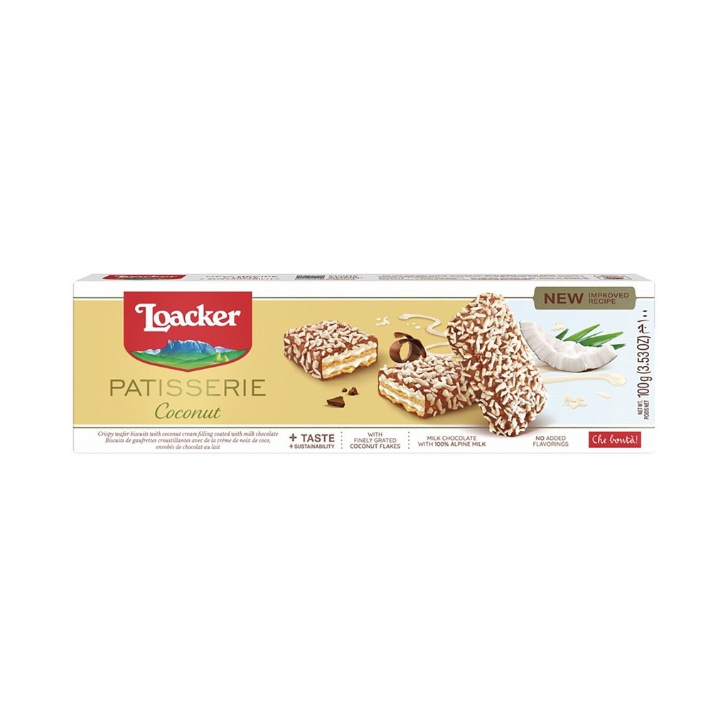 Loacker Patisserie Coconut Cream & Milk Chocolate Wafer, 100g